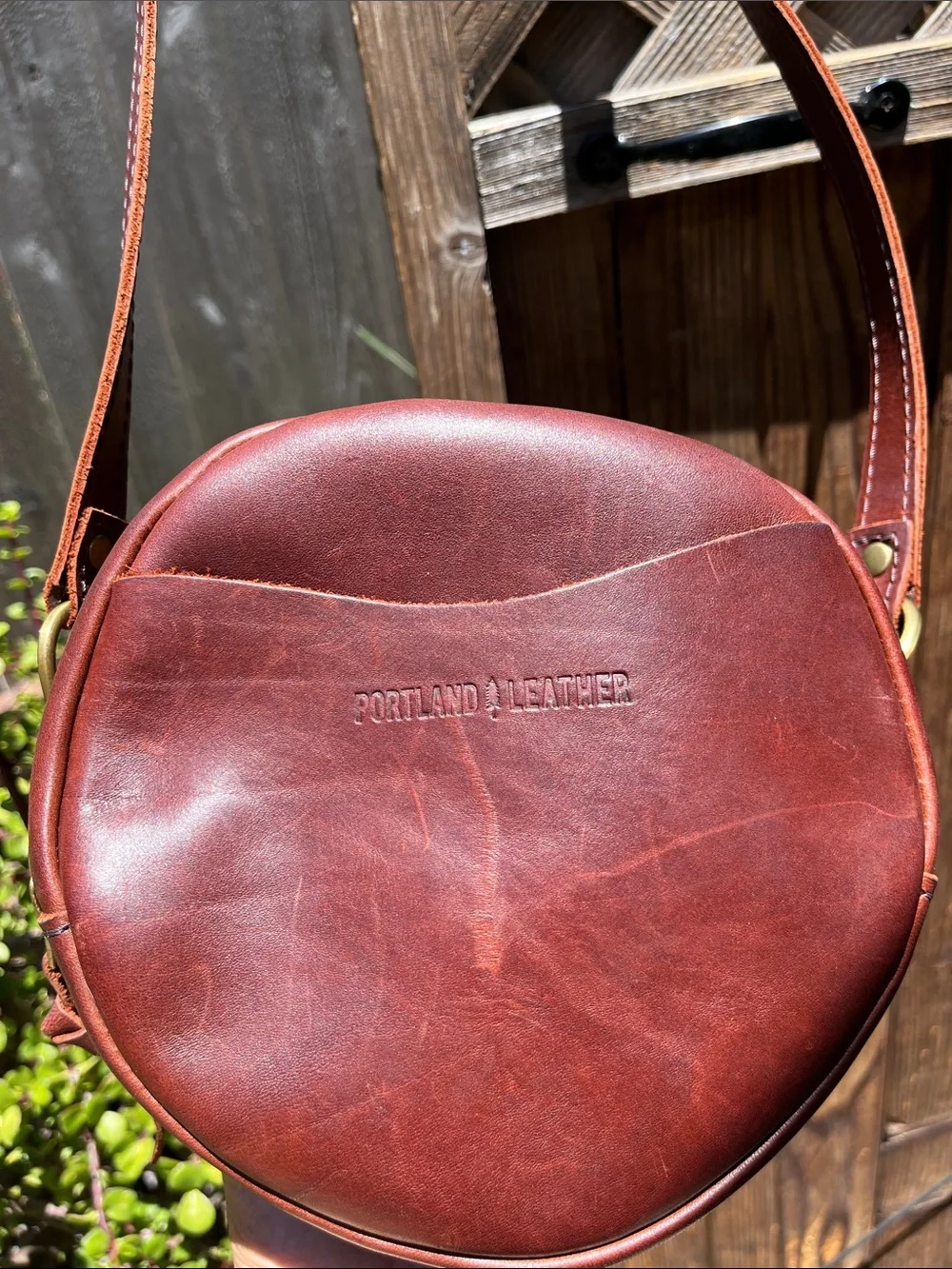 Portland Leather Burgundy Round Leather Messenger Bag - Picture 1 of 10